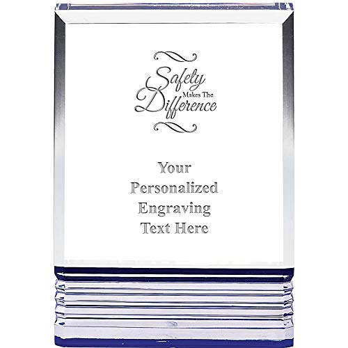 Personalized Safety Makes The Difference Acrylic Award - 6" Blue Rockwell Custom Trophy Safety Makes The Difference Custom Award With Blue Accents, Includes Free Customized Laser Engraving