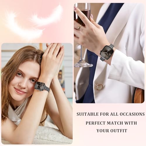 Image of Anlinser Metal Bands Compatible with Apple Watch Band for Women 49 /46 /45 /44 /42 /41 /40 /38mm, Thin Band Designed for iWatch Ultra 3-1 Series 11 10 9 8 7 6 5 4-1 SE (49 /46 /45 /44 /42mm, Black)