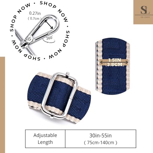 Image of S&loyoe Silver bucklePurse Straps Replacement Crossbody Bag Strap Adjustable Wide Guitar Straps for Handbags 1.5inch (abyrinth Stripes Dark Blue Silver)
