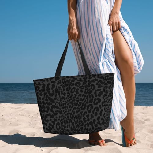Dark Gray Black Leopard Cheetah Print Beach Bag Women Tote Bag Pool Bag With Zipper For Gym Grocery Travel With Wet Pocket4