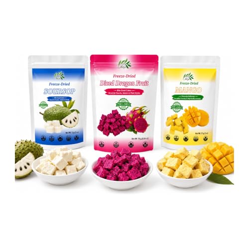 CHAVI Freeze Dried Tropical Fruit Variety Pack, Soursop, Red Dragon Fruit and Mango, 3 Packs (6 oz Total)