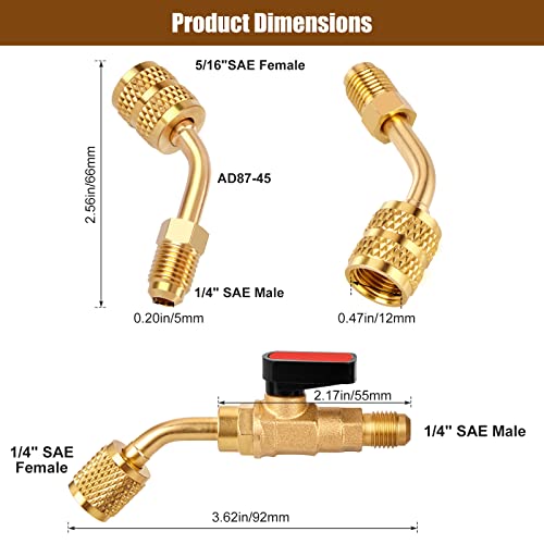 Wadeo Air Conditioner Refrigerant Angled Ball Valve For R410A R134A R12 R22 Ac Hvac With R410A Adapter, Vacuum Pump And R134A Refrigerant Tank Adapter, Valve Core And Remover For Mini Split System #TOP5