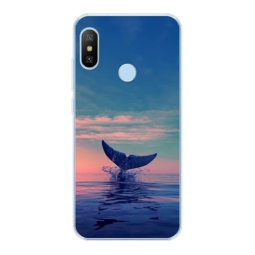 KARTXITAI Hülle Kompatibel mit Xiaomi Mi A2 Lite, Stoßfeste Schutzhülle mit Weiche Silikon Bumper Hülle Handyhülle Anti-Kratzt Transparent Rückseite - Delfine,Meer