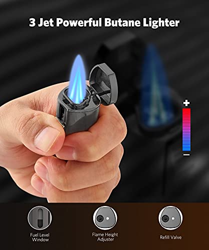Ronxs Torch Lighter And Cigar Cutter Set, Adjustable Triple Jet Flame Cigar Lighter, Windproof Butane Refillable Lighters, Gift For Dad Fathers Day(Butane Gas Not Included) #TOP4