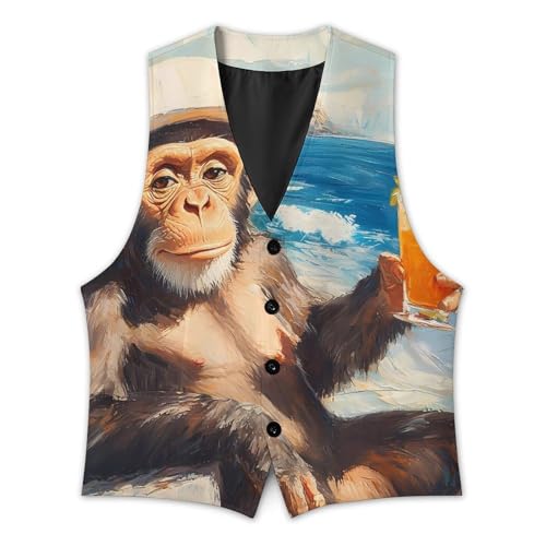 Hawaii Monkey Beach Cocktail Men's Formal Suit Vest for Business Formal Or Casual Dress Waistcoat Wedding3