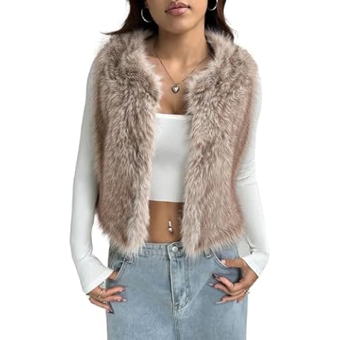 Women's Autumn Winter Sleeveless Faux Fur Open Front Cardigan Vest Coat Soft Waistcoat Jacket Outwear Cover