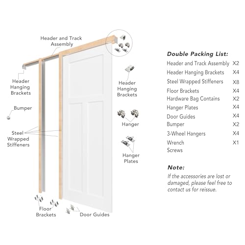 Image of Sliding Pocket Door, 48 inch(2 x 24) x 80 inch, T-Shaped Core with Frame and Hardware Kit Set, Interior Doors for Pocket Door, White Primed - No Panel Assembly Required
