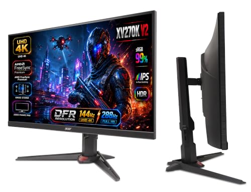 Image of Acer Nitro XV270K V2 27 Inch 4K UHD IPS Gaming Monitor | 144Hz | DFR FHD 288Hz | 1ms VRB | HDR10 | 99% sRGB | AMD FreeSync Premium | Ergo Stand | HDMI 2.1 | DisplayPort | Smart Dial | Eye Care