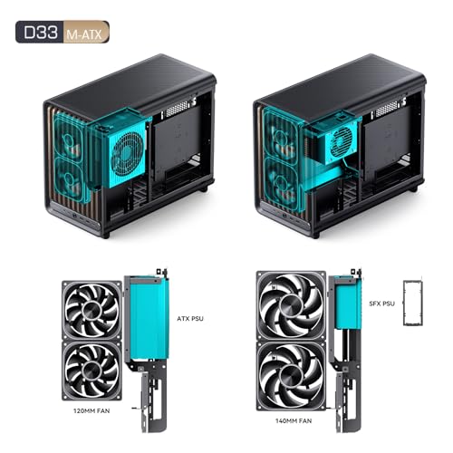 Image of JONSBO D33 Wood Black Micro ATX PC Case,High Airflow MATX case with Tempered Glass Panel,9 Fan Positions,High Compatibility,Supports MATX BTF MB, 435mm GPU /360AIO /172mm Air Cooler,ATX /SFX PSU,Wood