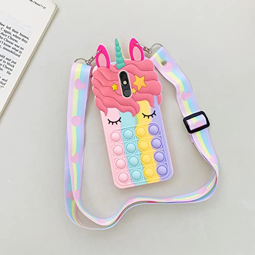 Nancheng Pop Phone Case For Lg K12 Plus/K40/X4 2019/Solo Lte/Harmony 3/Xpression Plus 2, 3D Cartoon Silicone Kawaii Phone Case For Girls Kids Teen, Fidget Toys Stress Relief With Strap - Rainbow #TOP5