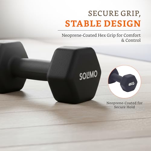 Image of Amazon Brand - Solimo Neoprene Dumbbell 4 Kg, Set of 2 (Black)