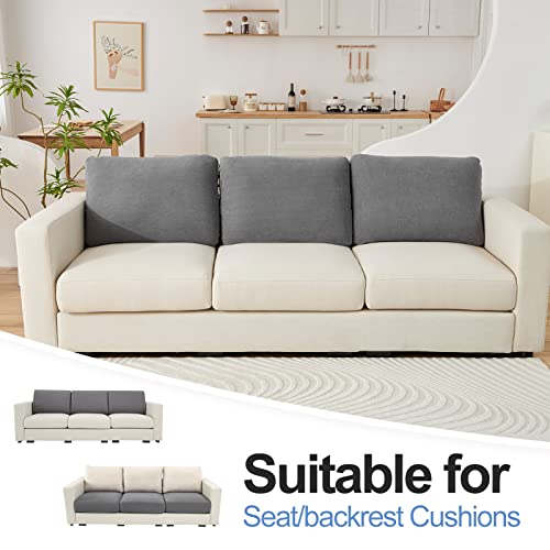 Weyond Large Backrest Cushion Covers Super Stretch Backrest Covers For 3 Cushion Couch Sofa, Couch Back Cushion Covers Back Sofa Cushion Covers Featuring With Chenille Yarn (3Pc, Grey) #TOP1