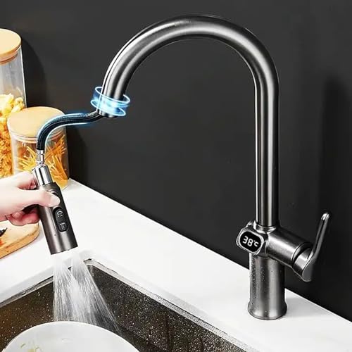 Robinet de cuisine avec douchette extractible et affichage de température LED