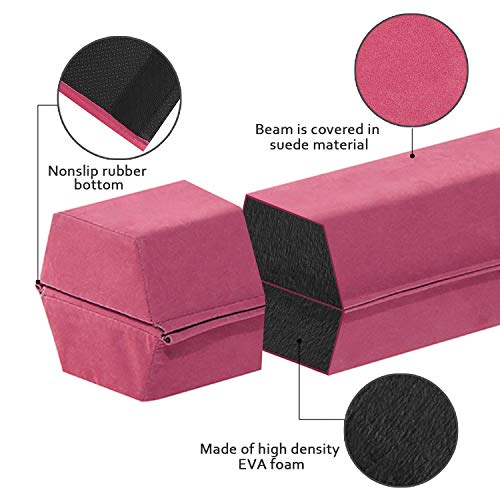 FBSPORT 9ft Balance Beam Folding Gymnastics Beam Foam Balance Floor Beam Equipment for Kids Adults, Suede Cover Anti Slip Base with Carry Bag for Home School Gym Training, Pink by FBSPORT - Used condition - Image 4
