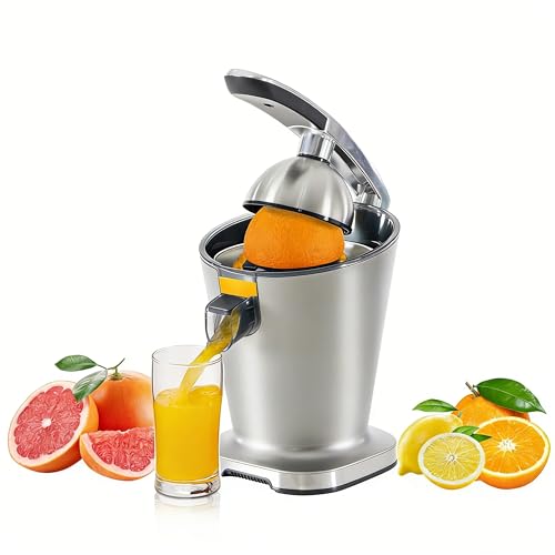 Simple Deluxe Electric Citrus Juicer Squeezer, One-Touch Operation Orange Juicer Machine, High Juice Yield, Suitable for Oranges, Limes, Grapefruits, Lemons, Easy to Clean, Silver