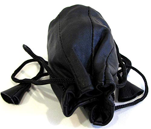 2Pc Lot Soft Lambskin Leather Coin Bags Drawstring Closure Black Color #TOP4