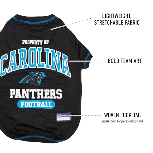Image of NFL Carolina Panthers Dog T-Shirt for Pets, Size X-Small. Officially Licensed Pet Shirt with Team Logo, Soft Stretchable Comfort Fit Apparel for Dogs & Cats