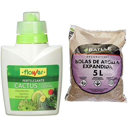 Flower 10722 - Abono líquido cactus y plantas crasas, 300 ml + Semillas Batlle Sustrato Bolas Arcilla Expandida 5l