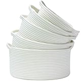 Storage Baskets Set of 5- Woven Basket Cotton Rope Bin, Small White Basket Organizer for Baby Nursery Laundry Kid's Toy Neutral Color