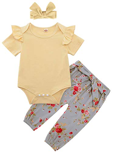 2T Baby Girl Outfits Ruffle Short Sleeve Tops + Floral Pants Sets Spring Summer Infant Boys Romper Bodysuit Layette Suit 18-24 Months