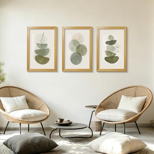 Framed Abstract Wall Art Set of 3, Sage Green Botanical Prints 16x24 Inch - image 5