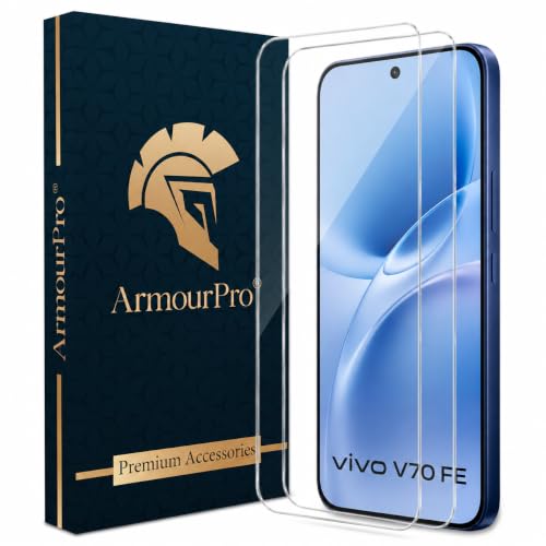 Image of ArmourPro 3D Borderless Tempered Glass for Vivo V70 FE, Set of 2 HD Clear Screen Protectors with 3D Curved Edges, 9H Hardness, Oleophobic Coating, Case Friendly