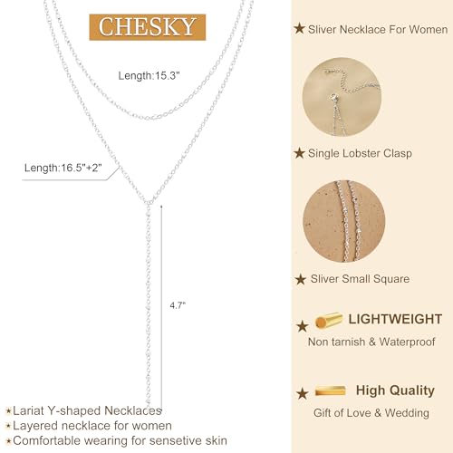 CHESKY Silver Necklace for Women, Dainty Silver Long Layered Necklaces for Women Trendy Lariat Y Drop Beaded Chain Necklace Prom Jewelry for Women Gift by CHESKY - Used condition - Image 2