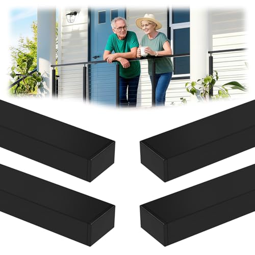 Zylorix 4Pack 8FT Stainless Steel Handrail for Cable Railing System, 2\"L X 1\"W Rectangular Black Handrail for Deck Railing Kit with End Cap Screw, Adjustable-Length Flat Top Rail for Balcony Hallway