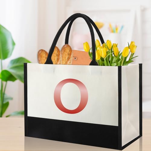 Image of Monogrammed Initial Canvas Tote Bag Gifts for Women, Unique Beach Work Bag Gift for Birthday, Wedding, Christmas, Anniversary, Cool Personalized Gifts for Mom, Teachers, Friends, Bridesmaids- Letter O