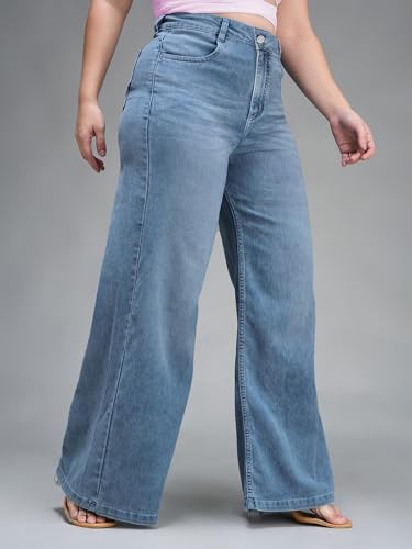 Image of Miss Chase A+ Women's Wide-Leg High Rise Regular-Length Stretchable Denim Jeans