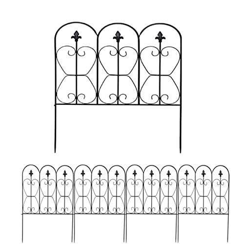 TANGZON Decorative Garden Fence, Folding Wrought Iron Wire Fencing Gate, Outdoor Rustproof Fence Panel Border Edge Section for Patio Backyard (32in x 10ft)