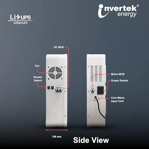 Image of Li+ UPS 1250 | 2-in-1 Inbuilt Lithium Battery & Pure Sine Wave UPS | 1050VA /12V | 1280Wh LiFePO4 | Wall Mount | Fast Charging | Zero Maintenance | 5-Years Warranty on Battery