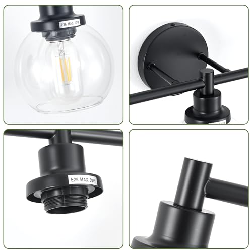 Image of 5-Light Bathroom Light Fixture Black Vanity Lights Over Mirror Modern Wall Sconce Farmhouse Vintage Bathroom Vanity Lighting with Glass Shade for Bedroom Hallway Cabinet Bathroom