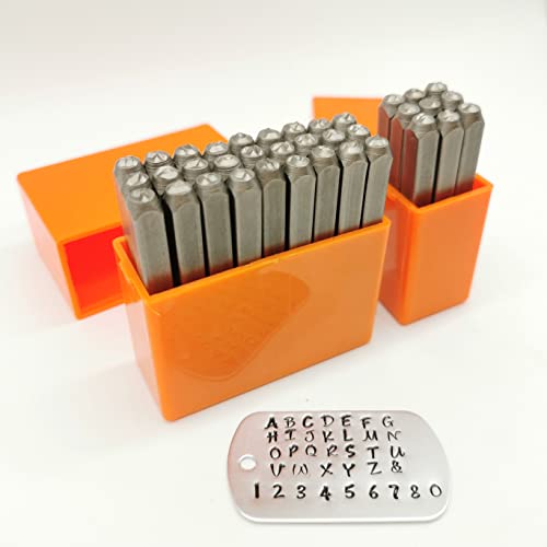 QueenLeather 36 Stück 3 mm Metall-Stempel-Set, Buchstaben und Zahlen, Stanzset, Kunst-Schriftart, Metallstempel, Alphabet-Presswerkzeug, Prägewerkzeug für Schmuck, Rohlinge Cover