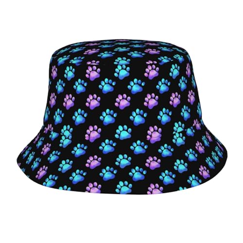 Cute Dog Paw Print Bucket Hat Fashion Beach Sun Wide Brim Cap Outdoor Fisherman Hats for Women Men