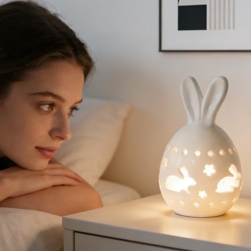 Lampe de table en forme de lapin en céramique blanche pour illuminer votre cheminée - 3