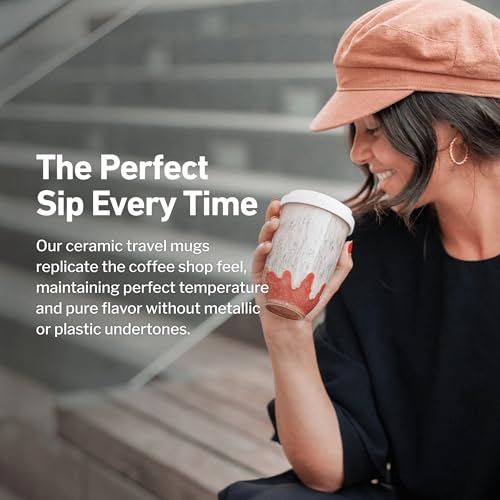 Image of NOVA CERAMICS Travel Mugs - Ceramic Tumbler With Lid - Ceramic Travel Mug To Go Cup - Microwave & Dishwasher Safe Ceramic Coffee Tumbler - Gifts For Women Men Him Her - 12oz - Jupiter