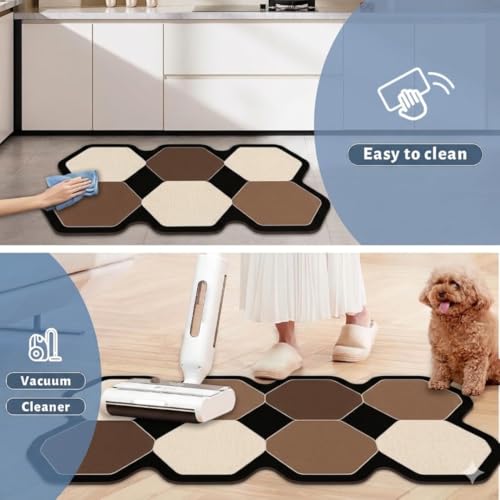 Image of Kitchen Anti Slip Mat for Floor, Waterproof Washable Kitchen Mats, Non Slip Kitchen Floor Mats for Home, Soft Mats for Kitchen, Kitchen Mats for Floor Anti Slip (Fancy Brown HEXAGONE)