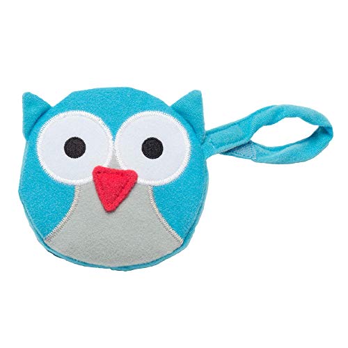 J.L. Childress Pacifier Pal - Pacifier Holder Case and Toy - Plush Binky Holder Toy - Developmental Toy Helps Calm Baby in The Car - Opens with One Hand - Fits 2-3 Binkys - Teal Owl