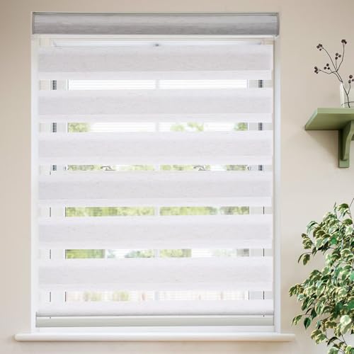 MYshade Roller Shades Zebra Blinds for Windows Cordless Day and Night Light Filtering Shades Dual Layer Roller Blinds 52" x 64" Linen Style