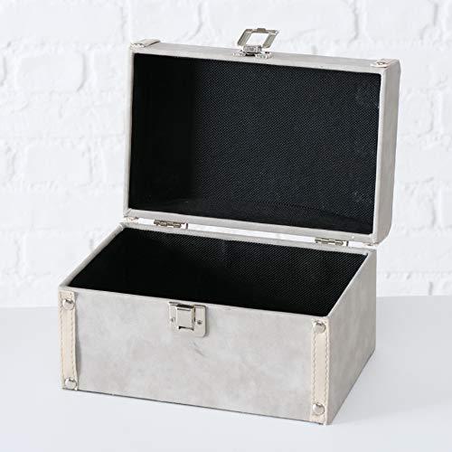 3 Piece Silver Studs Box Set, Faux Grey Suede And Leather, Fabric Lined, Flip Latch Closure, Table Top, Lined, Decorative, Storage, Gift, Jewelry Organizers, Mdf Wood, 9, 7.75, And 6.75 Inches #TOP2