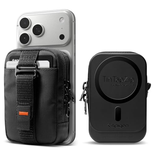 Spigen Tintap Zip MagFit Magnetic MagSafe Wallet Card Holder with iPhone 17/16/15/14/13/12 Series and PixelSnap Cases for Pixel 10 Series Earphone mini Pouch - Black