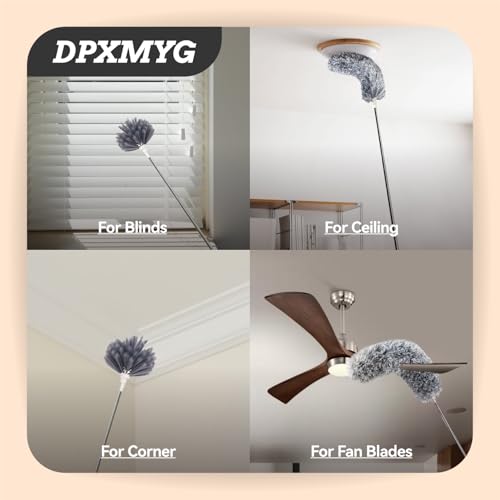 Image of Ceiling Fan Cleaner Duster with Extension Pole, Washable Cleaning Duster Kit with 2 Duster Heads, Cobweb Duster, Corner Brush, 21-100 Inch Long Telescoping Pole