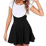 Falda de Tirantes Mujer Falda Vuelo Negro Cintura Alta Estilo Casual Acampanada Color Liso (Negro, M)