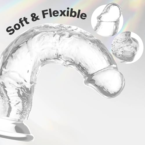 Image of Realistic Transparent Dildo for Women Men, 6.7 inch Lifelike Clear Dildo with Powerful Suction Cup, Odorless Soft TPE Material, 5.9 inch Insertable Length Sex Toy for G-Spot & Anal Play, Beginner Friendly