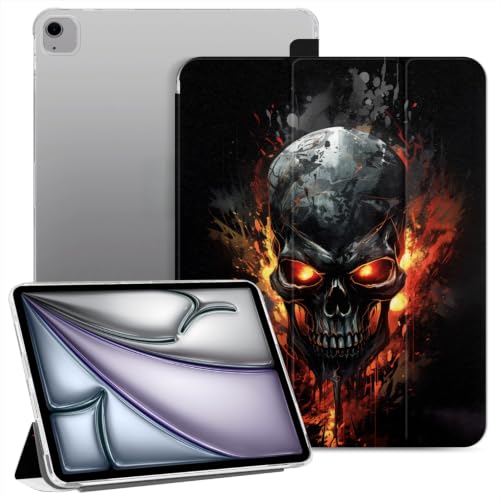 Punmada Case for iPad Air 13 inch 2024 Powered By The M2 Bionic Chip Trifold Stand Auto Wake/Sleep TPU Protection Stand Clear Back Cover,Cool Black Skull Flame