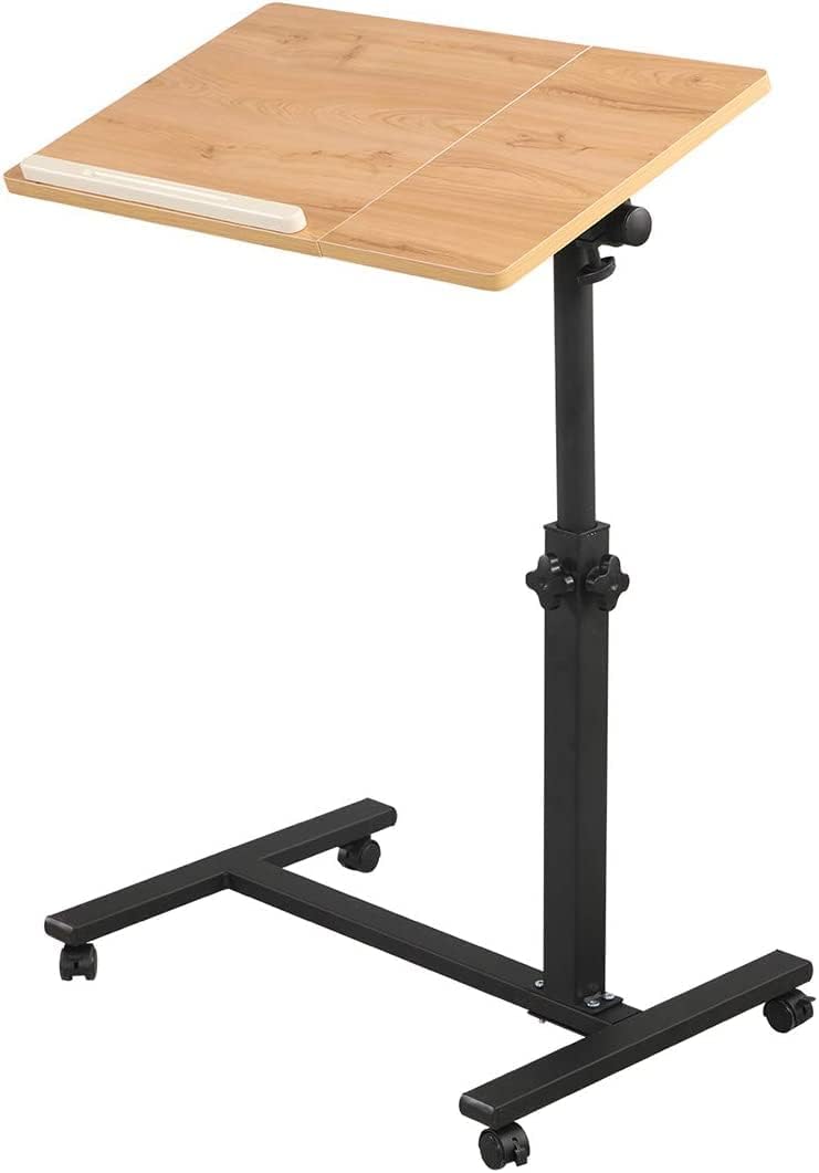 XICEN Table Lap Desk for Laptop Rolling Cart Tilting Overbed Bedside Table Overbed Desk Overbed Table with Wheels Adjustable Laptop Stand Sofa Side Table (burlywood)