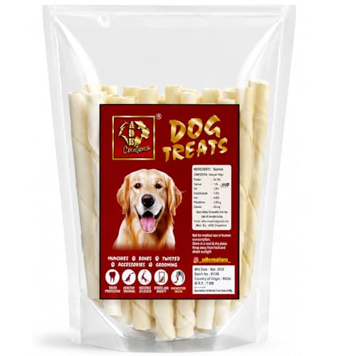 Image of ADB Creations Chicken Flavour Dogs Chew Stick, 300G Milky Rawhide Calcium Twisted Treats, Teeth Cleaning & Bone Support Snacks for Adult Dogs and Puppies