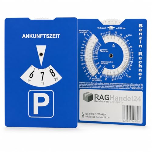 RAGHandel24 Parkscheibe StVO-konform mit Benzinrechner – Robuste Parkuhr aus Karton | Kompakt 15x11 cm | Umweltfreundlich & langlebig | Für Auto, Wohnmobil & LKW | Made in Germany