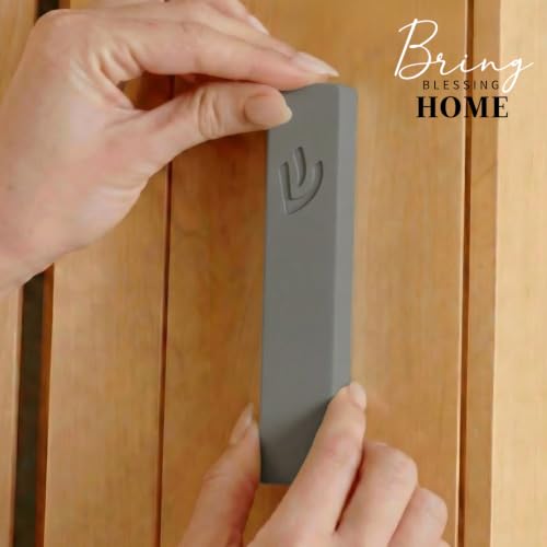 Image of SURI Mezuzah and Non Kosher Scroll Set - 5 Inch Light Gray Concrete Mezuzah Case, Self-Stick Adhesive, Fits a 4 Inch Mezuza Scroll, Gift Box Included